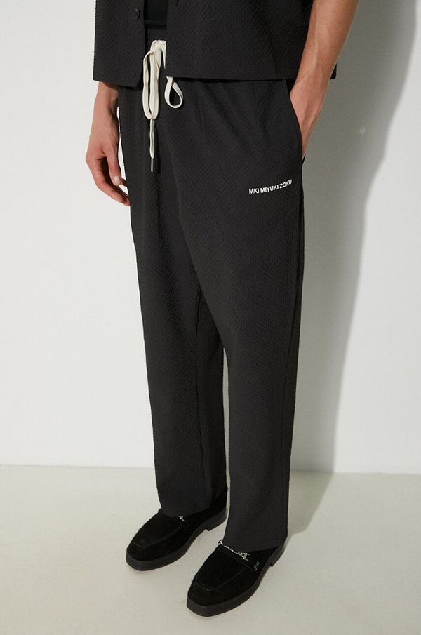 MKI MIYUKI ZOKU Hlače MKI MIYUKI ZOKU Seersucker Trousers za muškarce, boja: crna, ravni kroj, SEERSUCKER.TROUSERS