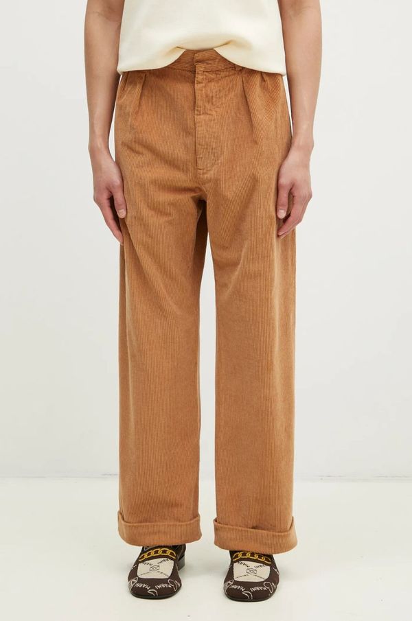Wood Wood Hlače od samta Wood Wood Lawrence Trousers boja: smeđa, ravni kroj, 12435012.5088