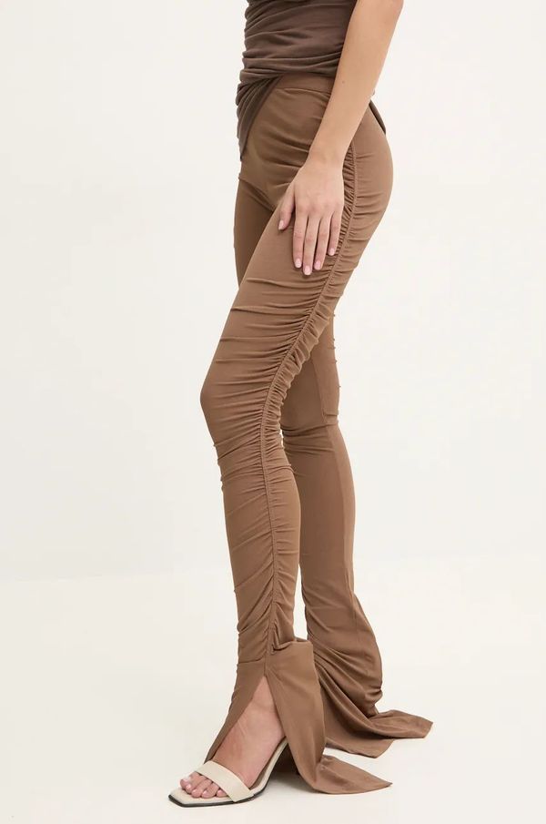 Rick Owens Lilies Hlače Rick Owens Lilies za žene, boja: smeđa, uski kroj, visoki struk, LI02D5335CVI