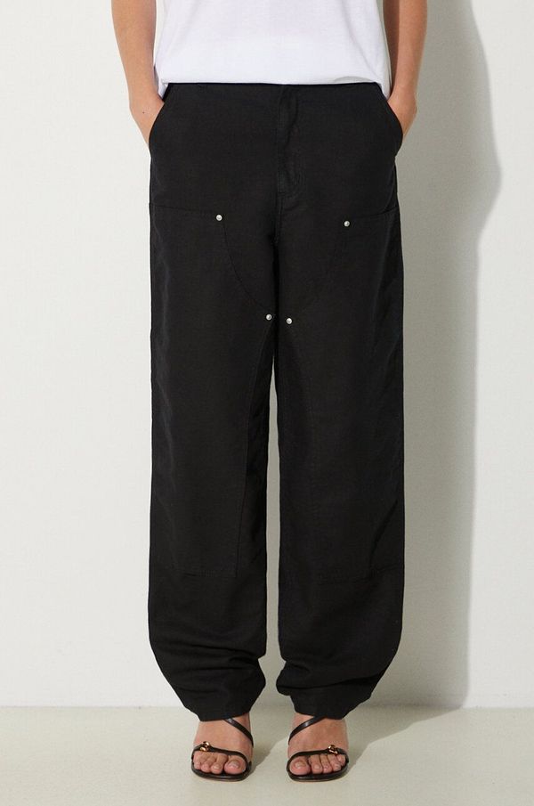 Carhartt WIP Hlače s dodatkom lana Carhartt WIP Ethel Double Knee Pant boja: crna, široke, visoki struk, I033573.8902