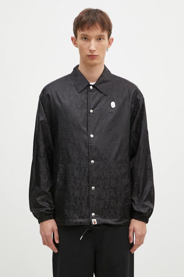 A Bathing Ape Jakna A Bathing Ape Lux Sport Pattern Jacquard Nylon Coach Jacket za muškarce, boja: crna, za prijelazno razdoblje, 1K80140314