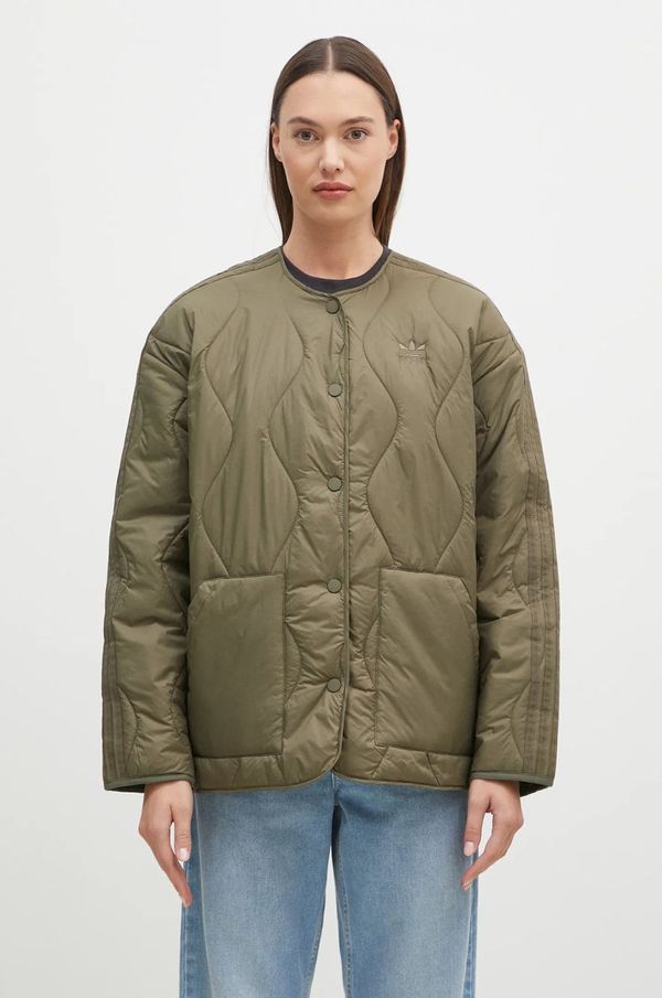 adidas Originals Jakna adidas Originals Quilted Liner za žene, boja: zelena, za prijelazno razdoblje, oversize, JJ4354