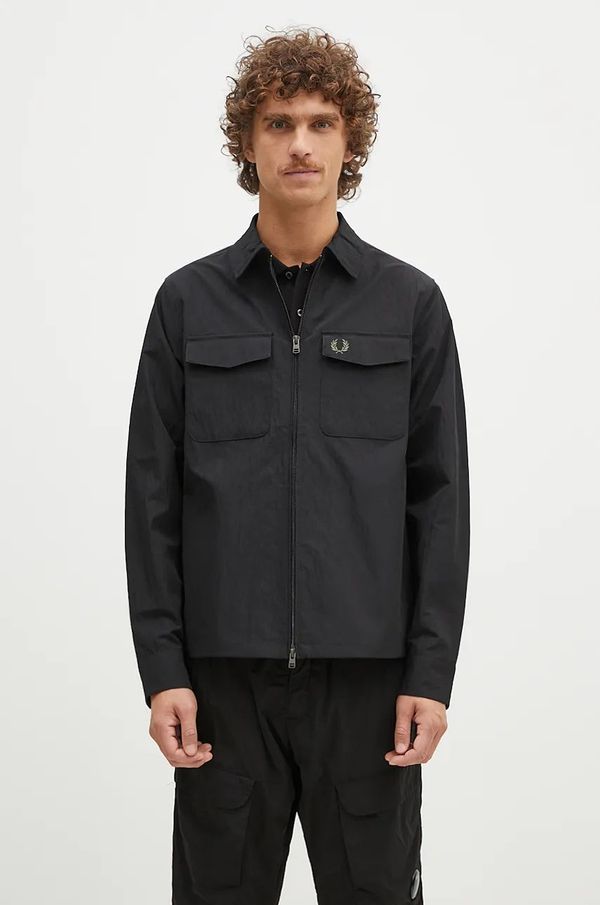 Fred Perry Jakna Fred Perry Pocket Overshirt za muškarce, boja: crna, za prijelazno razdoblje, M5684.236