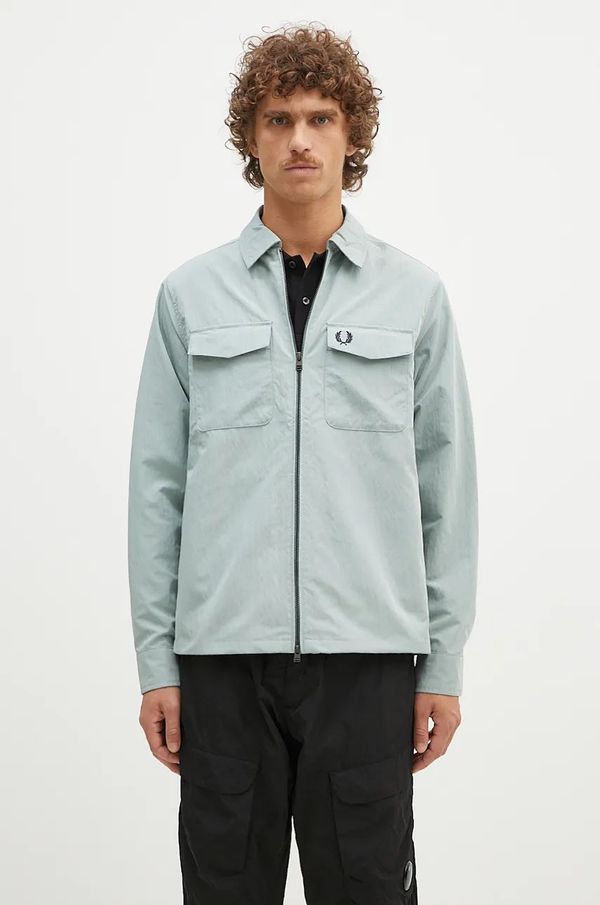 Fred Perry Jakna Fred Perry Pocket Overshirt za muškarce, boja: tirkizna, za prijelazno razdoblje, M5684.959