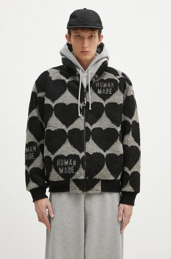 Human Made Jakna Human Made Heart Fleece za muškarce, boja: crna, za prijelazno razdoblje, oversize, HM28JK040