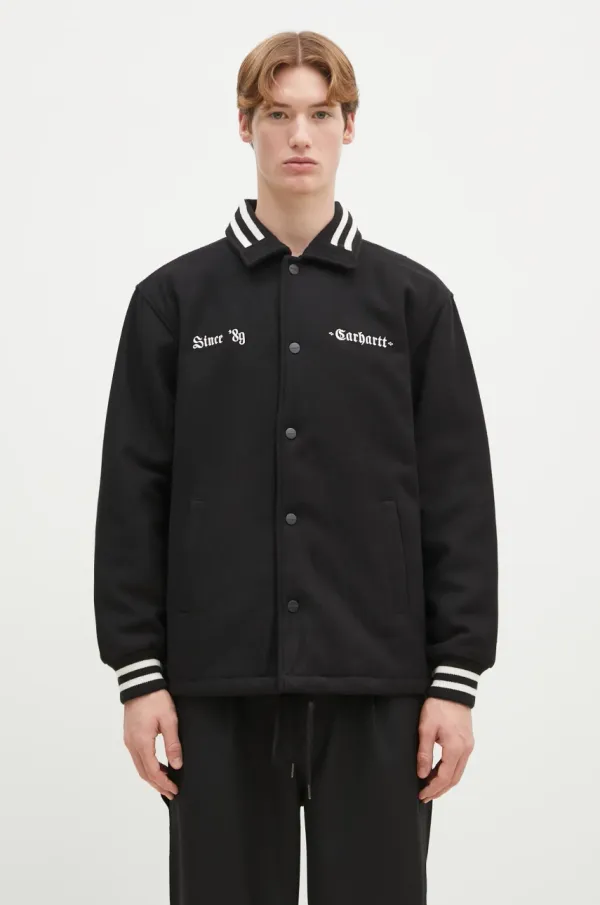 Carhartt WIP Jakna s dodatkom vune Carhartt WIP Wool Coach Jacket boja: crna, za prijelazno razdoblje, I034386.K02XX