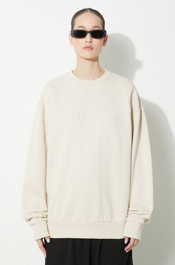 JW Anderson Pamučna dukserica JW Anderson Logo Embroidery Sweatshirt za žene, boja: bež, s aplikacijom, JW0165.PG0861.132