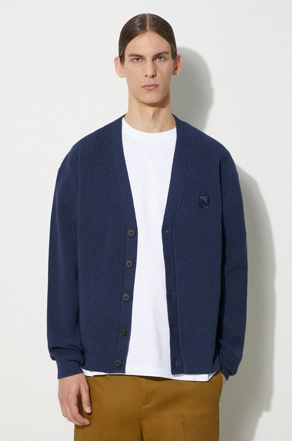 Maison Kitsuné Kardigan Neil Barrett Bold Fox Head Patch Comfort Ribbed Cardigan za muškarce, boja: tamno plava, MM00506KT1098