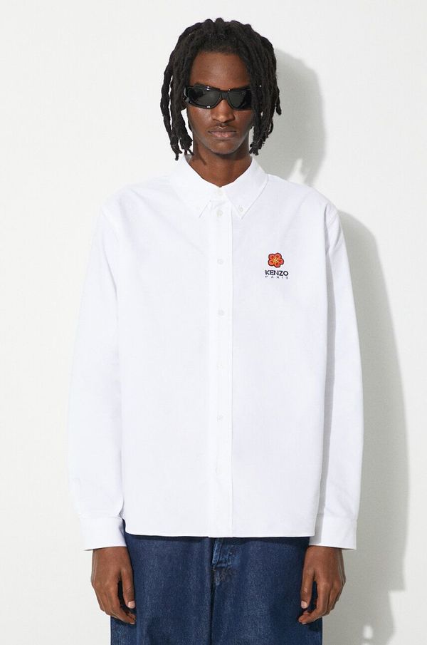 Kenzo Pamučna košulja Kenzo Boke Flower Crest Casual Shirt za muškarce, boja: bijela, regular, s button-down ovratnikom, FD55CH4109LO.01