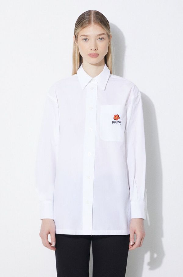 Kenzo Pamučna košulja Kenzo Boke Flower Oversize Shirt za žene, boja: bijela, relaxed, s klasičnim ovratnikom, FD52CH0919LH.01