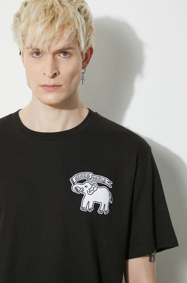 Kenzo Pamučna majica Kenzo Elephant Flag Classic T-Shirt za muškarce, boja: crna, s aplikacijom, FE55TS2724SG.99J