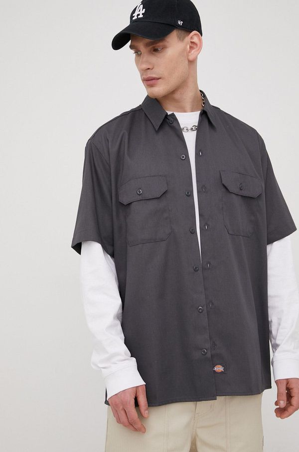 Dickies Košulja Dickies za muškarce, boja: siva, regular, s klasičnim ovratnikom