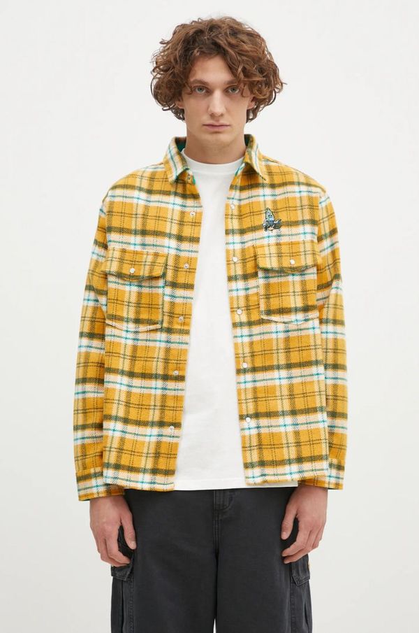 Icecream Košulja ICECREAM Flannel Overshirt za muškarce, boja: žuta, relaxed, s klasičnim ovratnikom, IC24319