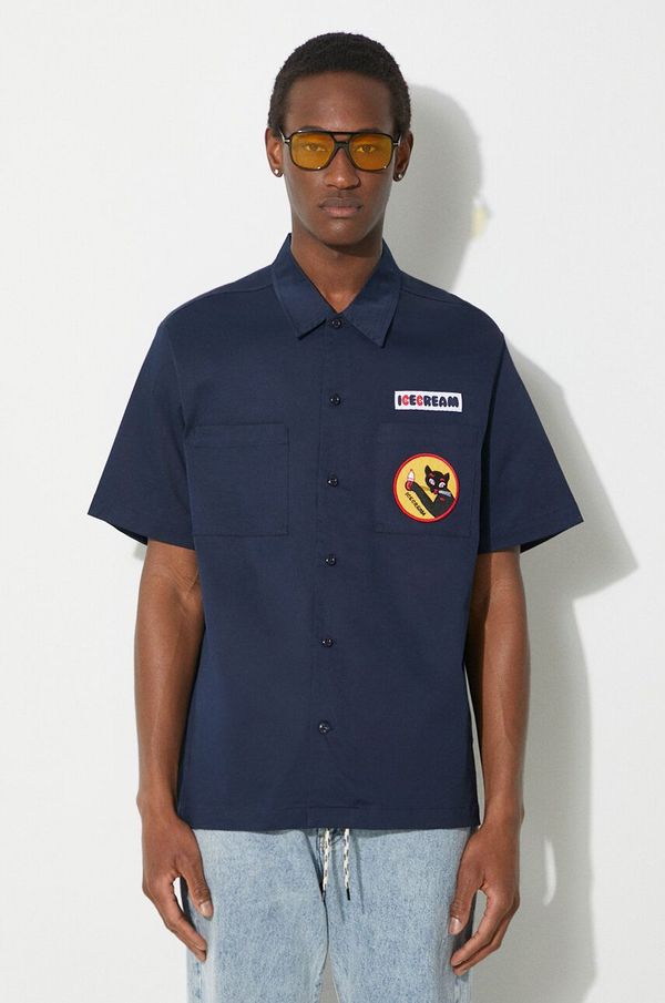 Icecream Košulja ICECREAM Waitress Camp Collar Shirt za muškarce, boja: tamno plava, regular, s klasičnim ovratnikom, IC24117