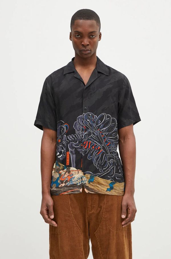 Maharishi Košulja Maharishi Cyber Skeleton Camp Collar Shirt za muškarce, boja: crna, relaxed, 1408.MULTI