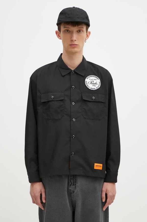 Neighborhood Košulja NEIGHBORHOOD ClaSSic Work Shirt Longsleeve za muškarce, boja: crna, regular, s klasičnim ovratnikom, 242TSNH.SHM01