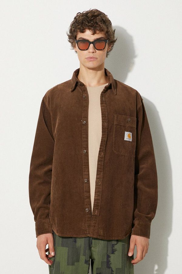 Carhartt WIP Košulja od samta Carhartt WIP Longsleeve Flint Shirt boja: smeđa, relaxed, s klasičnim ovratnikom, I029442.2Y02