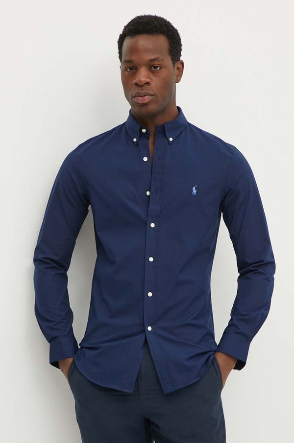 Polo Ralph Lauren Košulja Polo Ralph Lauren za muškarce, boja: tamno plava, slim, s button-down ovratnikom