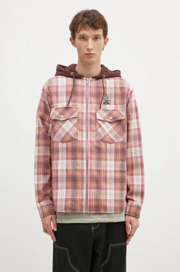 Icecream Košulja s primjesom vune ICECREAM Hooded Flannel Zip Through boja: smeđa, relaxed, IC24435