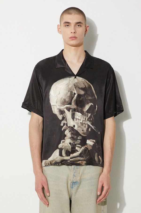 STAMPD Košulja STAMPD Skeleton Camp Collar Buttondown za muškarce, boja: crna, relaxed, SLA-M3142BD-SKL