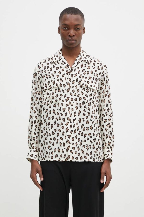 Wacko Maria Košulja Wacko Maria Hawaiian Shirt L/S za muškarce, boja: bež, relaxed, s klasičnim ovratnikom, 24FW-WMS-HI02