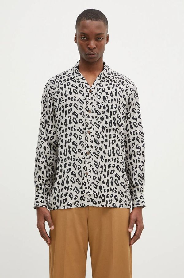Wacko Maria Košulja Wacko Maria Hawaiian Shirt L/S za muškarce, boja: siva, regular, s klasičnim ovratnikom, 24FW-WMS-HI01