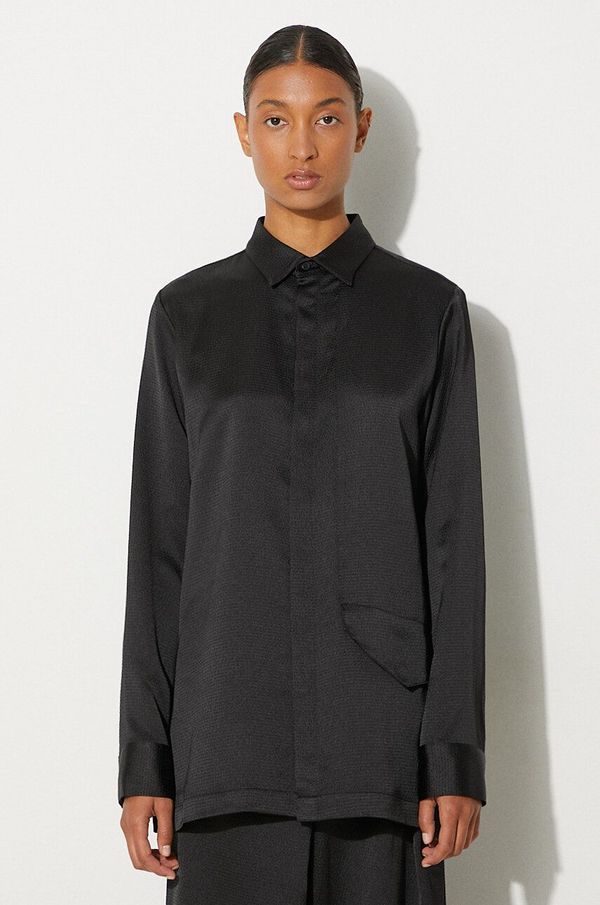 Y-3 Košulja Y-3 Tech Seersucker Shirt za žene, boja: crna, regular, s klasičnim ovratnikom, IN4397