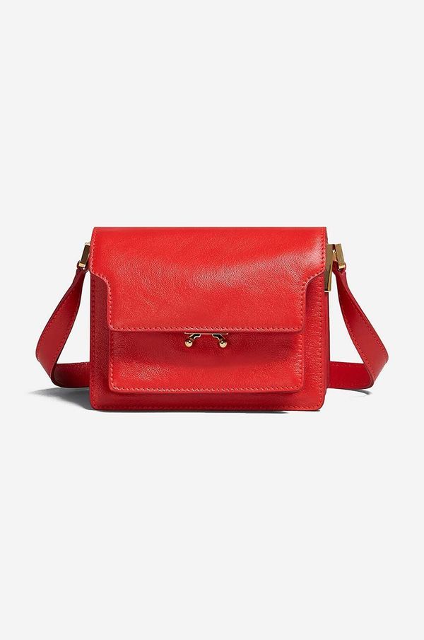 Marni Kožna torba Marni Marni Shoulder Bag boja: smeđa, SBMP0075Y0.P2644-navy