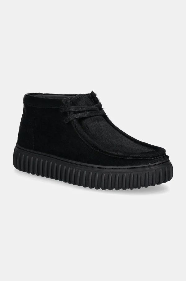 Clarks Originals Kožne cipele Clarks Originals CUR Torhill Hi za žene, boja: crna, ravni potplat, 26180971