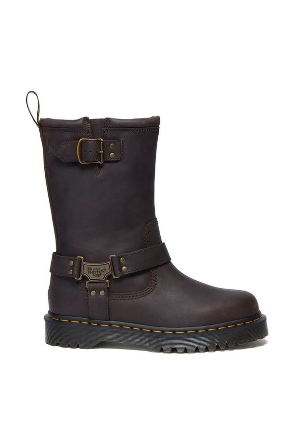 Dr. Martens Kožne čizme Dr. Martens Anistone Hi za žene, boja: smeđa, ravni potplat, sa srednje toplom podstavom, DM31901201