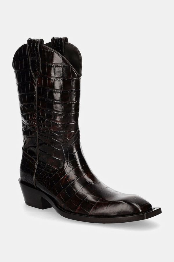 Martine Rose Kožne kaubojske čizme Martine Rose Cowboy Boot za žene, boja: smeđa, ravni potplat, 1061LE01710
