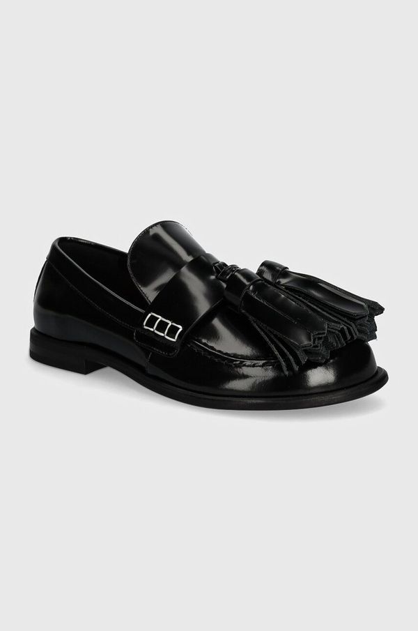 JW Anderson Kožne mokasinke JW Anderson Tassel za žene, boja: crna, ravni potplat, ANW43002A