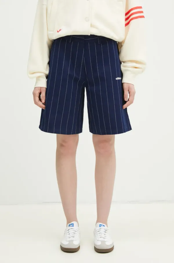 adidas Originals Kratke hlače adidas Originals PINSTRIPE SHORT za žene, boja: tamno plava, s uzorkom, visoki struk, JC7683