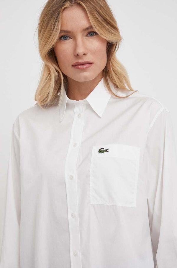 Lacoste Pamučna košulja Lacoste za žene, boja: bijela, relaxed, s klasičnim ovratnikom
