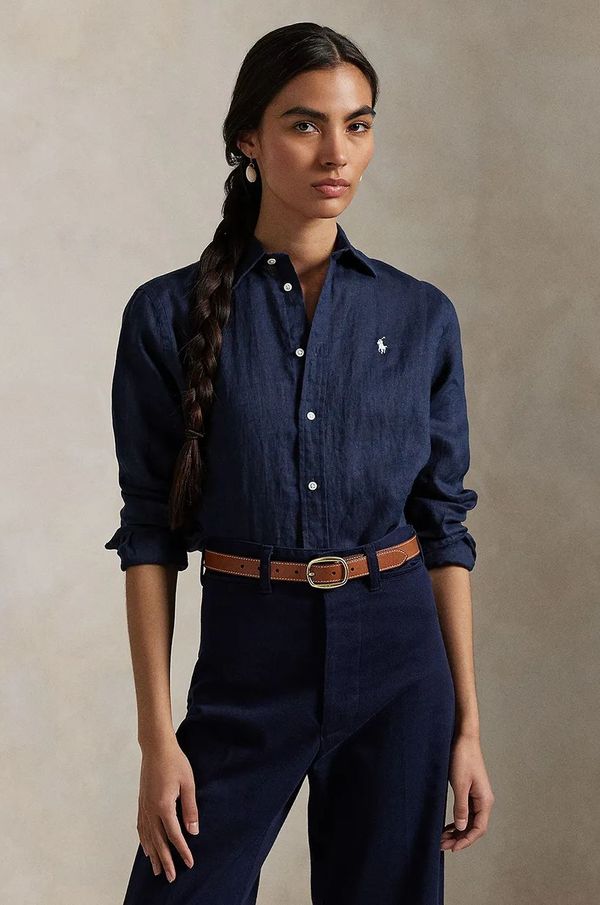 Polo Ralph Lauren Lanena košulja Polo Ralph Lauren boja: tamno plava, regular, s klasičnim ovratnikom, 211970730