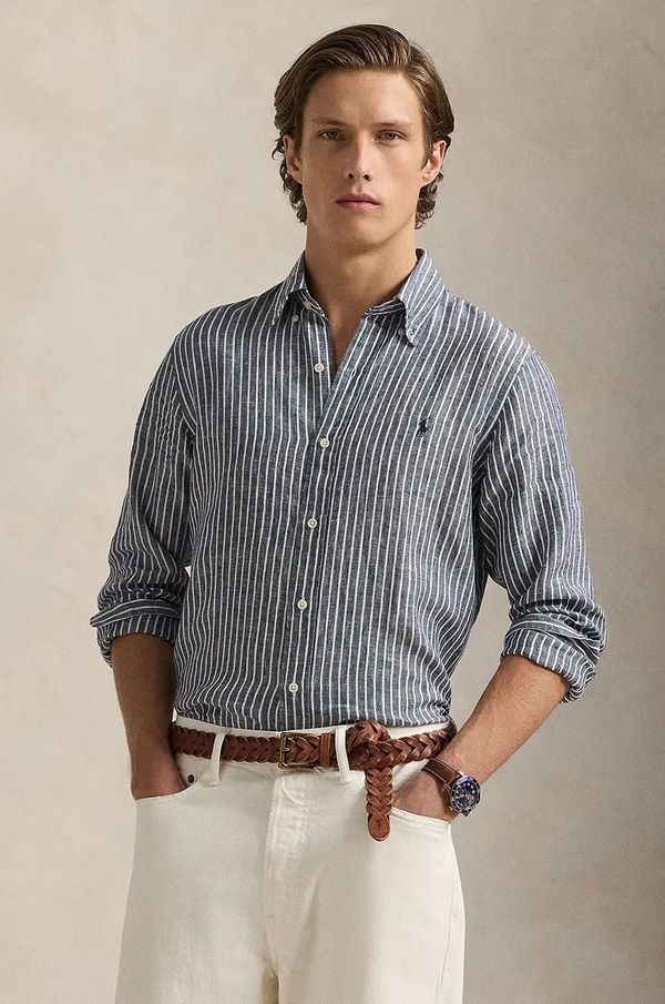 Polo Ralph Lauren Lanena košulja Polo Ralph Lauren boja: tamno plava, regular, s klasičnim ovratnikom, 710961264
