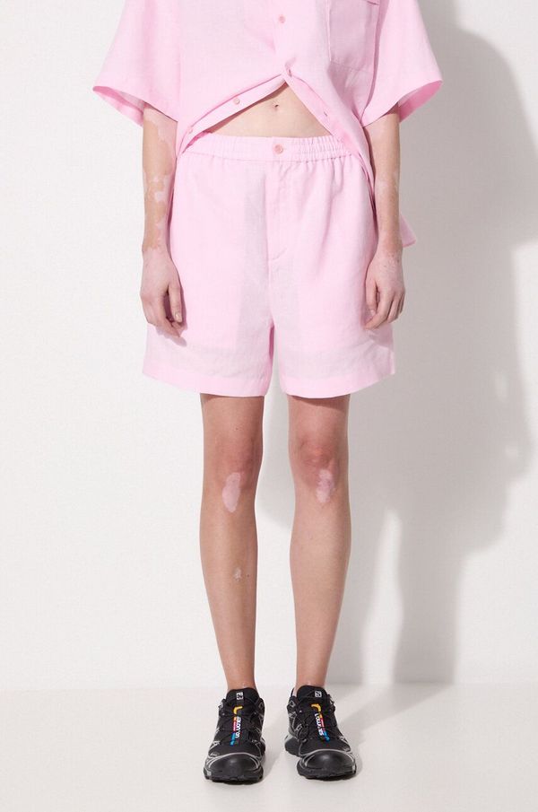 PANGAIA Lanene kratke hlače Pangaia DNA Linen Mid Length Shorts boja: ružičasta, bez uzorka, visoki struk, 10001972