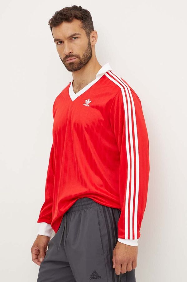 adidas Originals Majica dugih rukava adidas Originals Adicolor Piqué Football Long Sleeve za muškarce, boja: crvena, s aplikacijom, IX5226