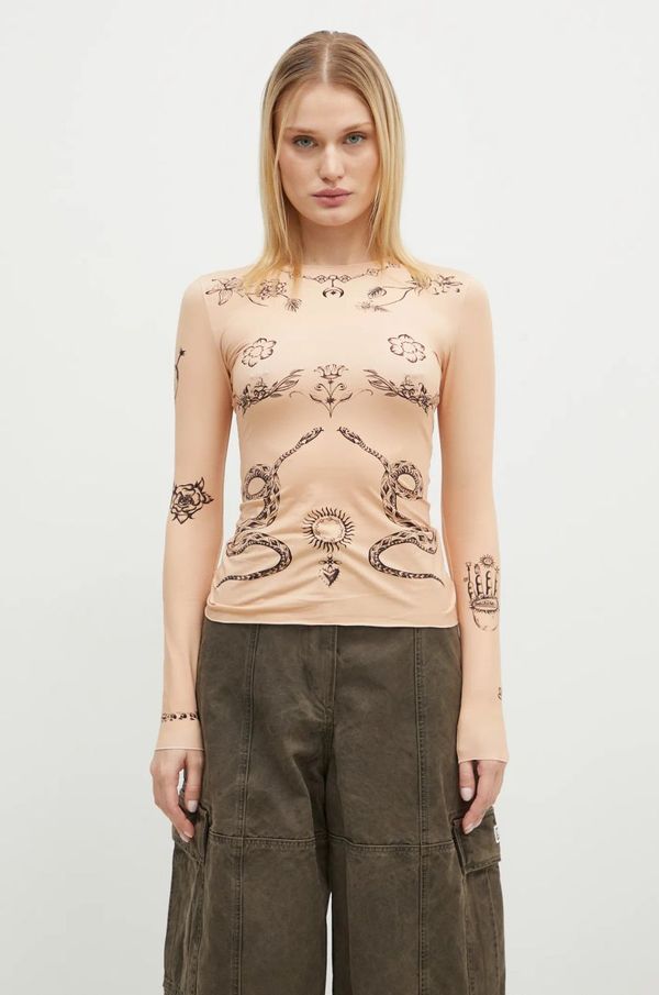 Marine Serre Majica dugih rukava Marine Serre Tattoo Printed Jersey Second Skin Crewneck Top za žene, boja: narančasta, WTS006A.CJER0059