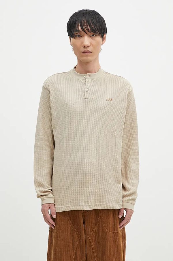 New Balance Majica dugih rukava New Balance Waffle Knit Long Sleeve Henley boja: bež, bez uzorka, MT43514SOT