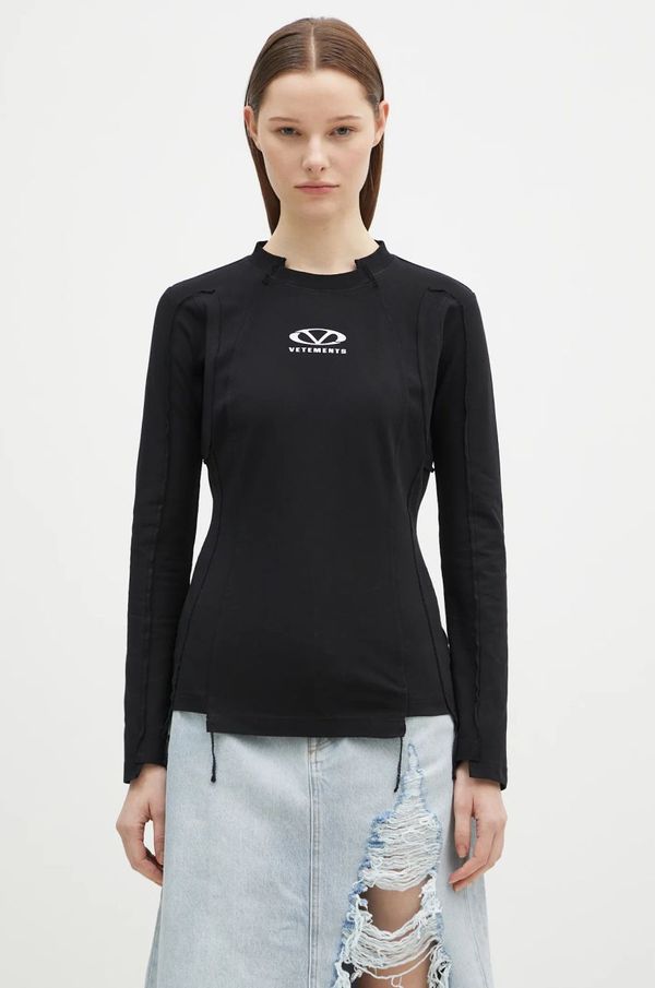 Vetements Majica dugih rukava VETEMENTS Oval Logo Cut-Up za žene, boja: crna, UA66LS600BW