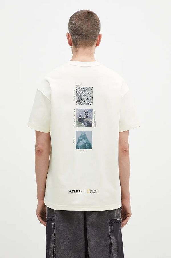 adidas Majica kratkih rukava adidas Nattional Geographic Unitefit GFX za muškarce, boja: bež, s tiskom, IX5614