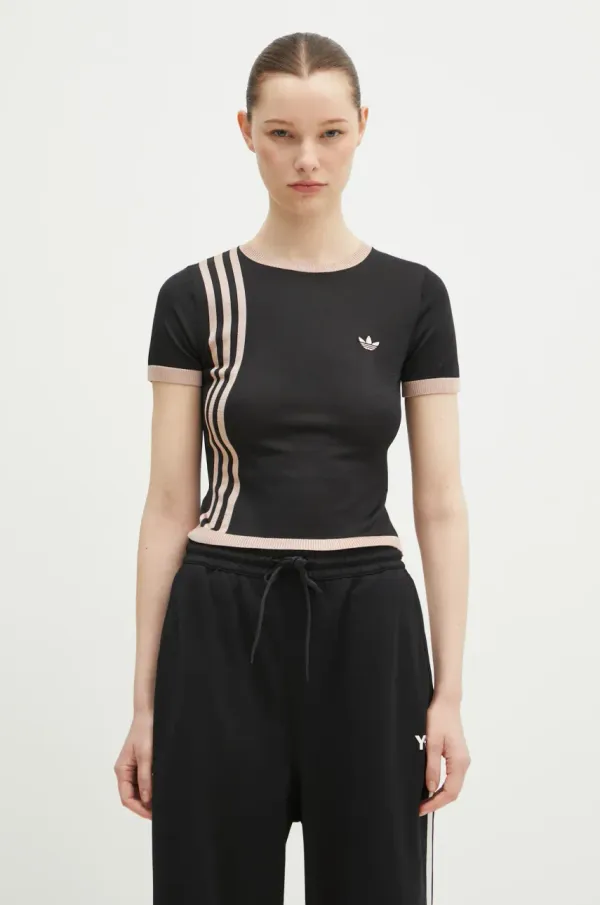 adidas Originals Majica kratkih rukava adidas Originals KNITTED 3S TEE za žene, boja: crna, JJ0960