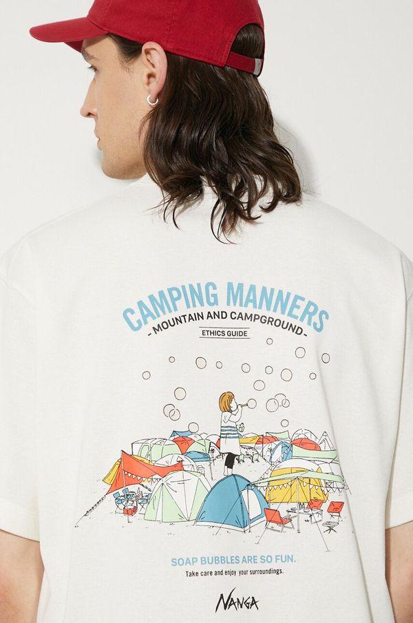 Nanga Majica kratkih rukava Nanga Eco Hybrid Camping Manners Soap Bubbles Tee za muškarce, boja: bijela, s tiskom, NW2411.1G801.A