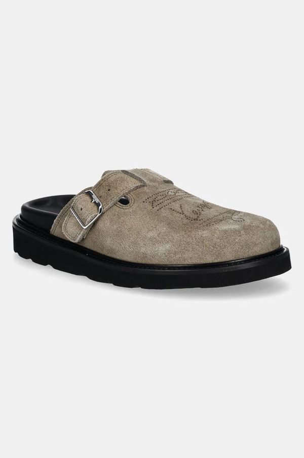 Kenzo Natikače od brušene kože Kenzo Matto Clogs za žene, boja: zelena, klin peta, FE52MU050L56.11