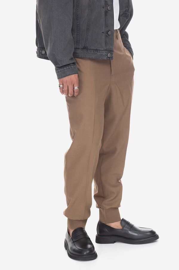 Neil Barrett Hlače s primjesom vune Neil Barett Jack Slim Low Rise Rib Cu boja: smeđa, ravni kroj, PBPA78S.U008-1390