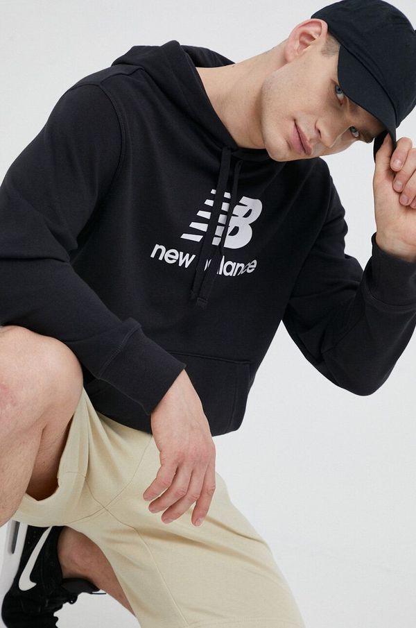 New Balance Dukserica New Balance za muškarce, boja: crna, s kapuljačom, s tiskom, MT31537BK-7BK