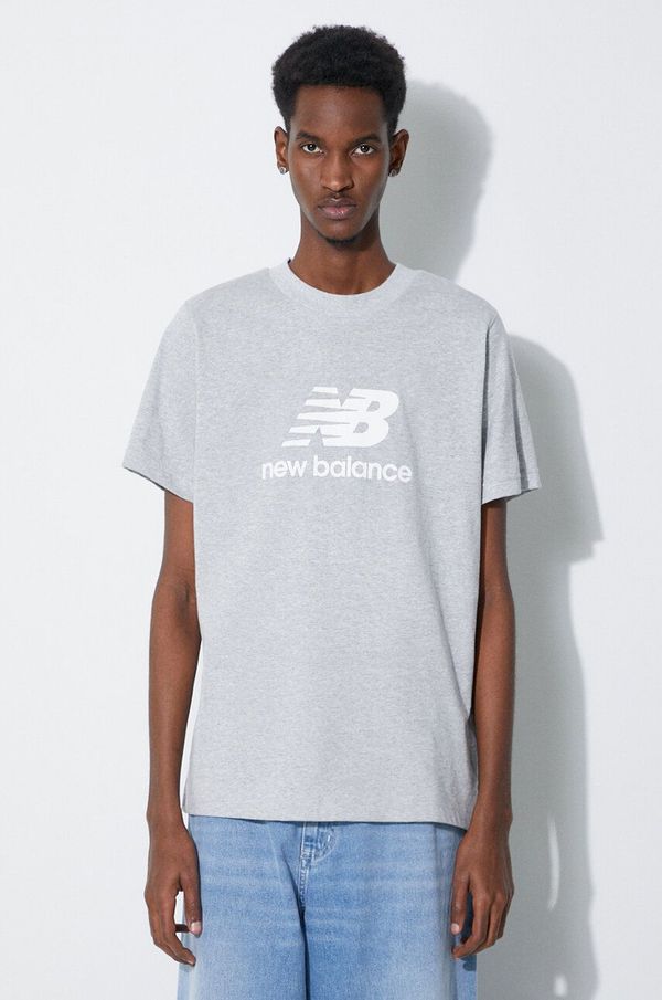 New Balance Pamučna majica New Balance Essentials Cotton za muškarce, boja: siva, s tiskom, MT41502AG
