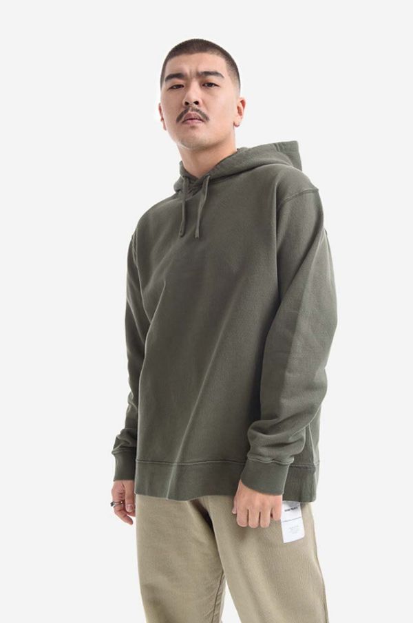 Norse Projects Pamučna dukserica Norse Projects Fraser Tab Series Sweat za muškarce, boja: zelena, s kapuljačom, bez uzorka, N20.1282.8098-8098