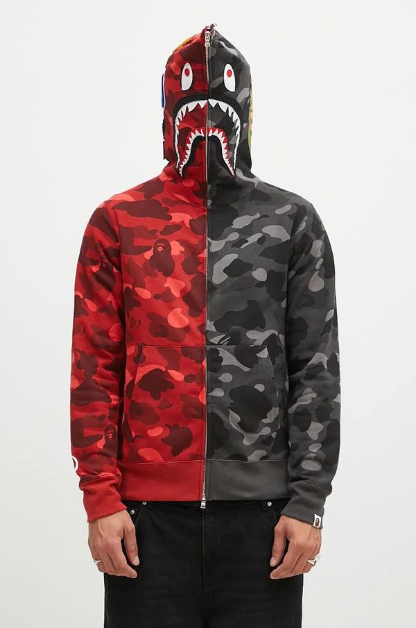 A Bathing Ape Pamučna dukserica A Bathing Ape Color Camo Separate Shark Full Zip za muškarce, boja: crvena, s kapuljačom, s uzorkom, 1K80115001